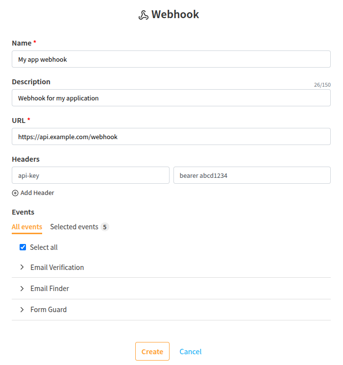 Create Webhook Form