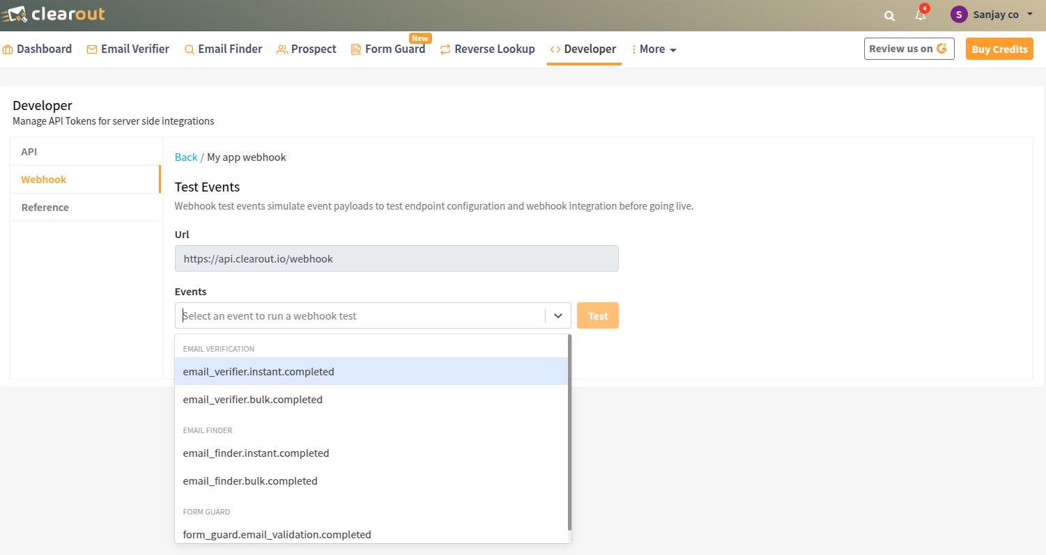 Event Selection Dropdown